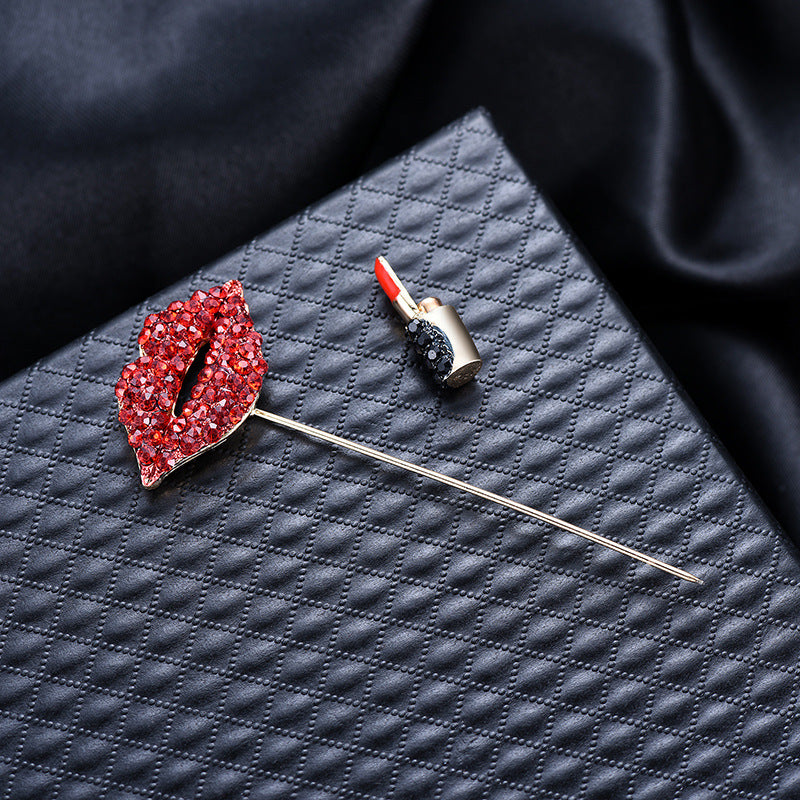 Broche de labios sexy con diamantes de aleación, para ropa de mujer