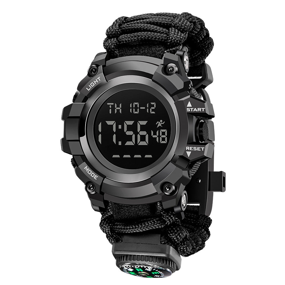 Reloj Electrónico de Doble Pantalla Silbato Encendedor Brújula Termómetro Reloj para Hombre