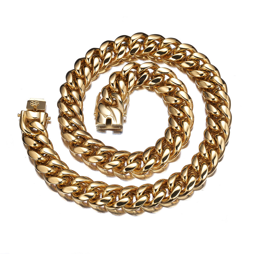 Gold Cuban Link Chain Dragon Head Buckle Necklace