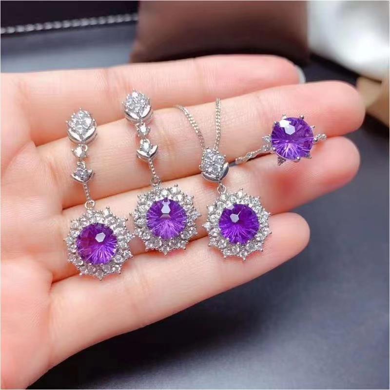 Women's Pomegranate Red Rings Pendants Earings Set