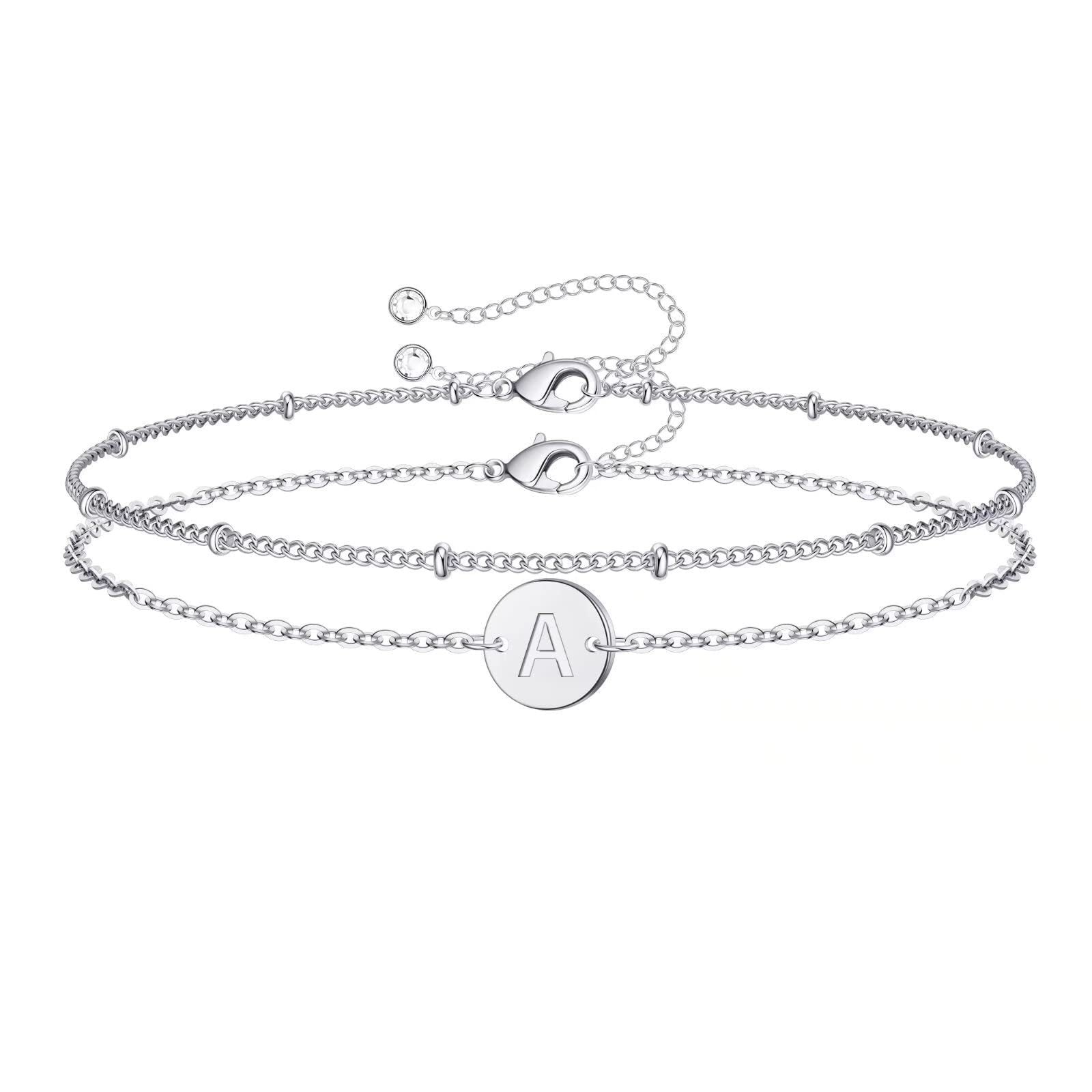 Silver Round 26 Letters Double Layer Bracelet Female Stainless Steel Small Rice-shaped Beads Layered