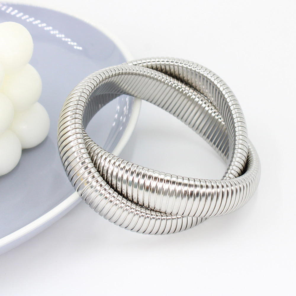 Edelstahl Elastisches Doppelring-Armband Schlangenförmig Titan