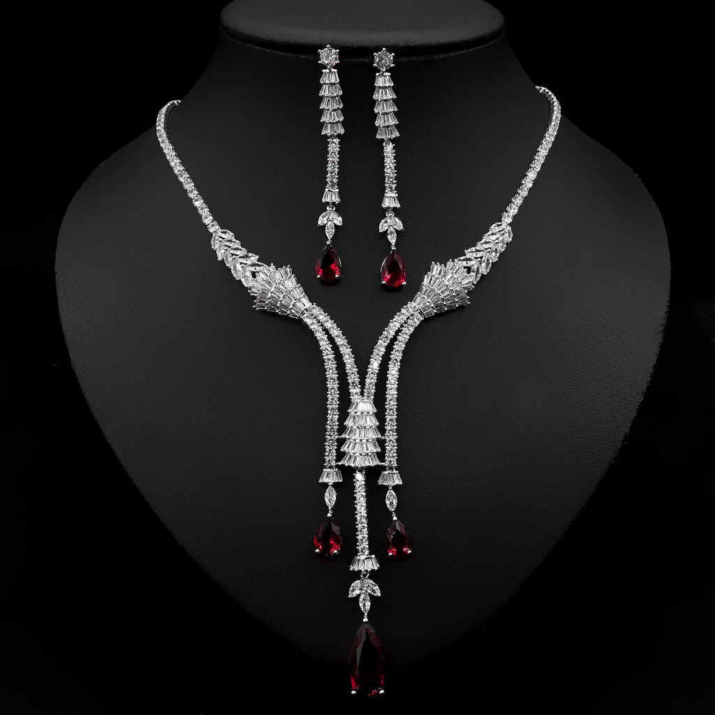 Juego de joyas de collar de circonitas con forma de gota de agua y pendientes de flor, conjunto de dos piezas