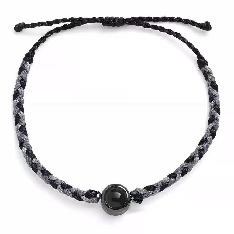 Pulsera redonda de cuerda con cuentas de acero de titanio con proyección de foto de color ajustable