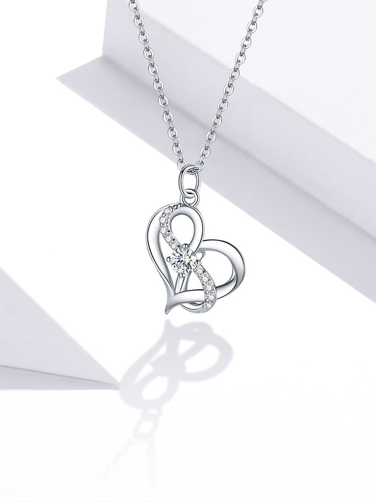 Herzförmige Hohl-Halskette mit Zirkonia-Einlage aus S925 Silber