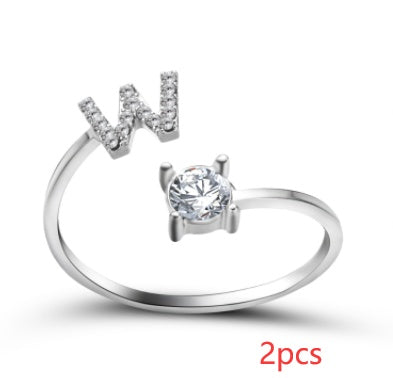 Nuevo Diseño Anillo Ajustable con Letra Inicial 26 Joyería de Moda para Mujeres Joyería Simple y Elegante