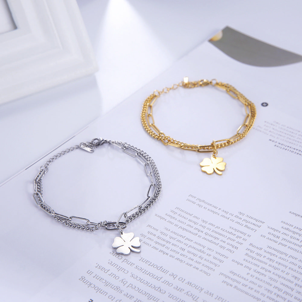 Damenarmband aus Edelstahl mit klassischem vierblättrigem Kleeblatt-Anhänger