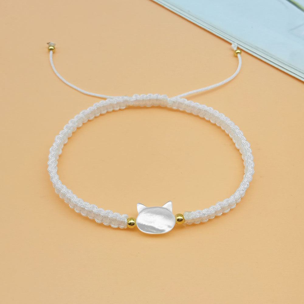 Interesting Design Female Shell Black Cat Hand Woven Hand Rope Bracelet