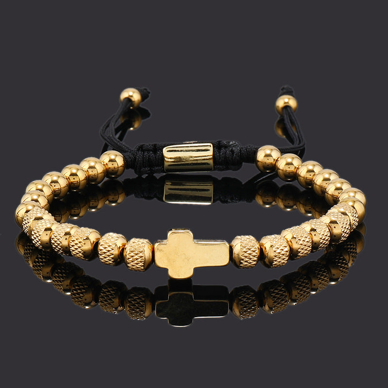 Herren Armband Edelstahl, Kreuz-Regal-Design, Kugel, größenverstellbar