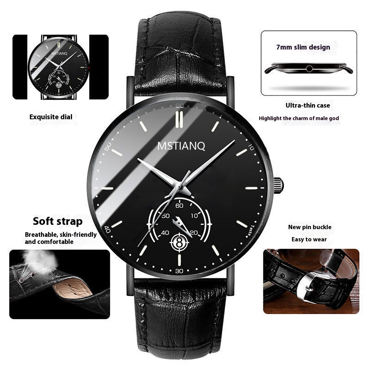 Armbanduhr Stylisch Schwarz Technologie Gürtel Raffinierter Stahl Koreanischer Lässiger Kalender