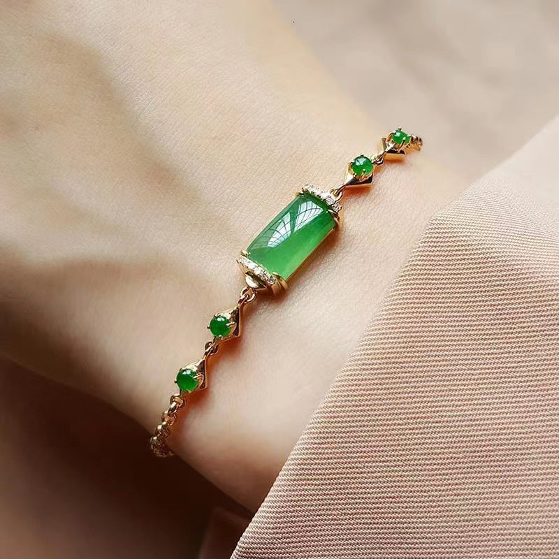 Pulsera de calcedonia, brazalete para mujer, tubo de jade verde Yang, a juego