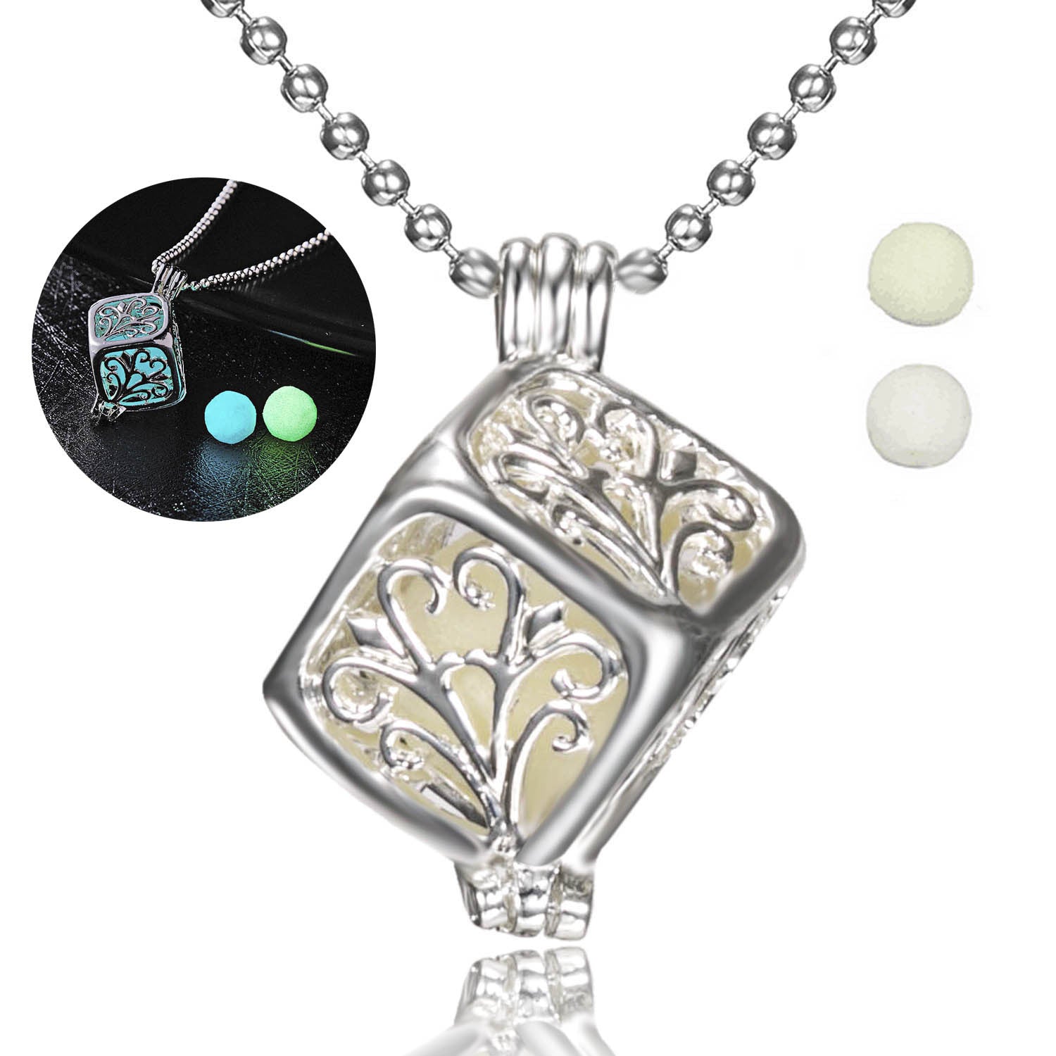 Glow In The Dark Necklace Moon Square Heart Necklaces For Woman Hollow Water Drop Pendant Night Fluorescence Light Accessories