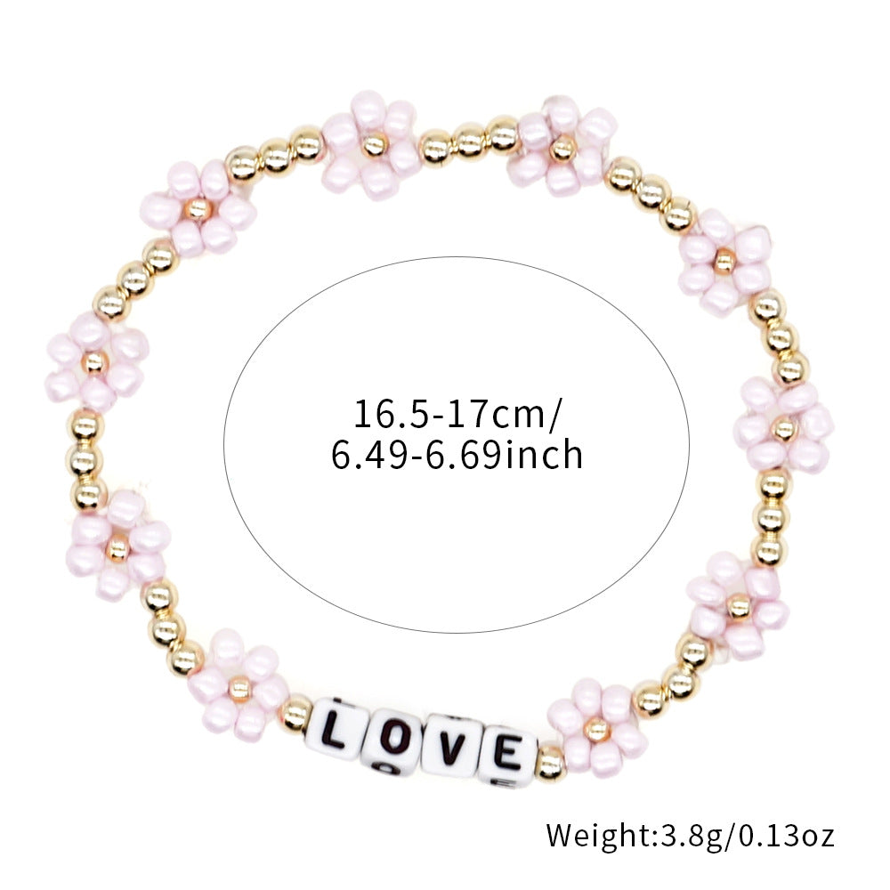 English Letter LOVE Small Rice-shaped Beads Bracelet