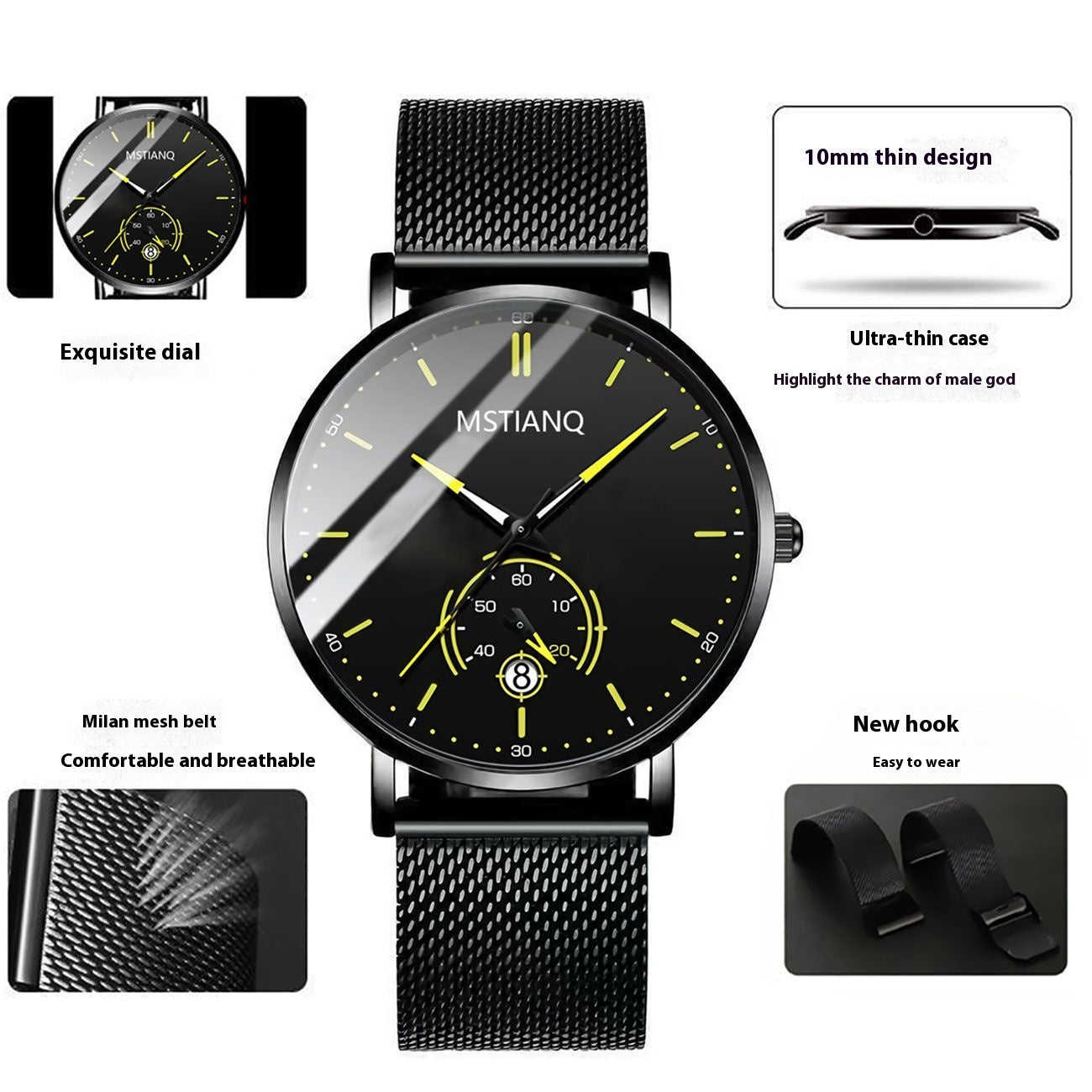 Armbanduhr Stylisch Schwarz Technologie Gürtel Raffinierter Stahl Koreanischer Lässiger Kalender