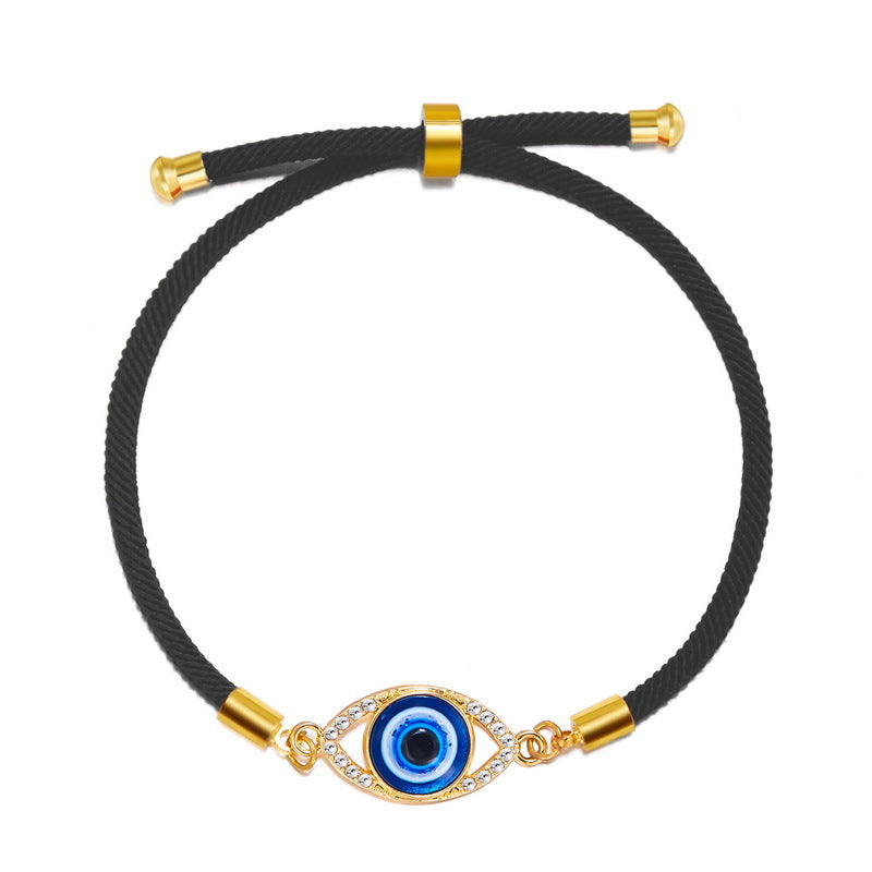 Evil Blue Eyes Alloy Oil Dripping Devil's Eye Diamond-embedded Pull Bracelet