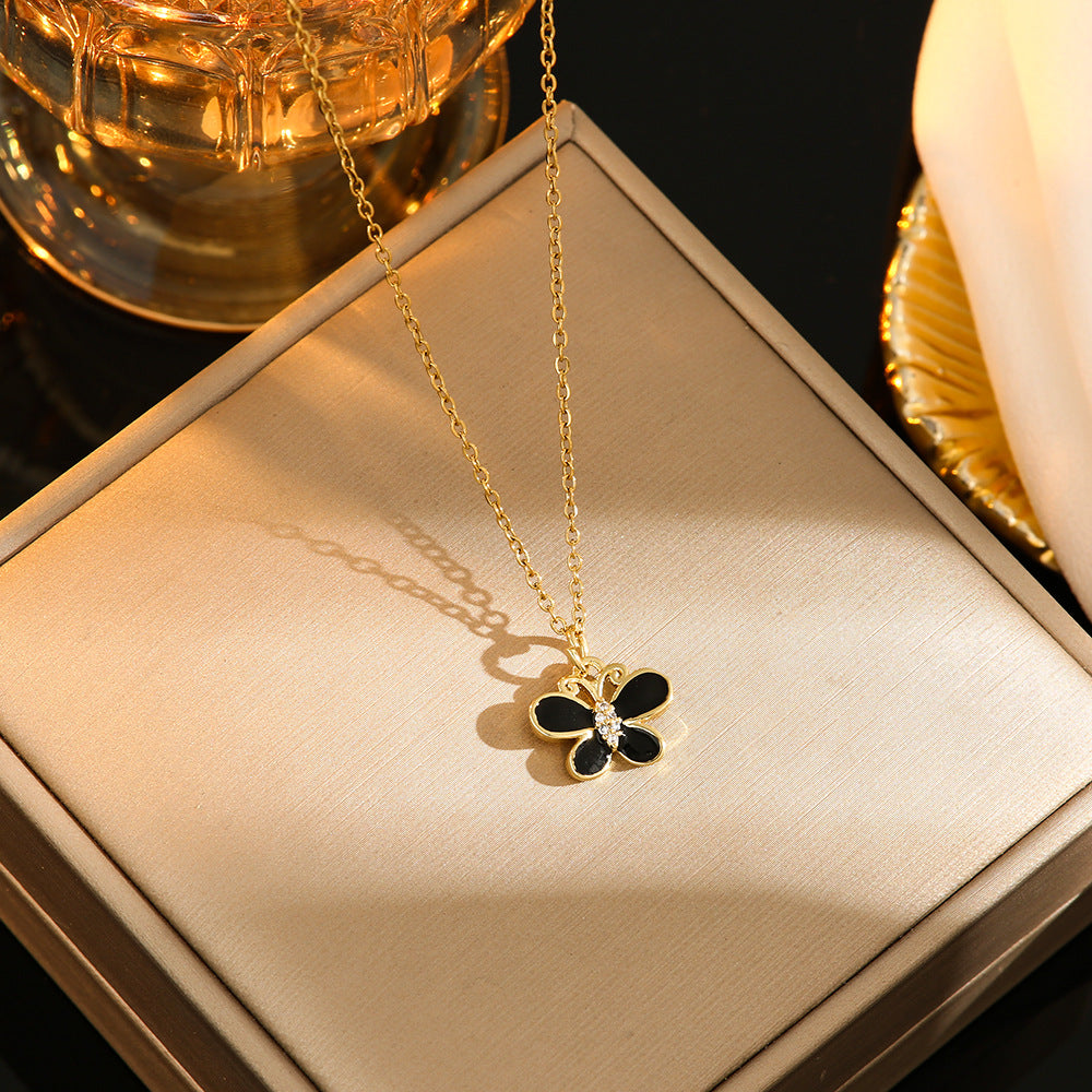 Oil Dripping Butterfly Titanium Steel Necklace Light Luxury Minority High-end Design