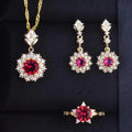 Women's Pomegranate Red Rings Pendants Earings Set