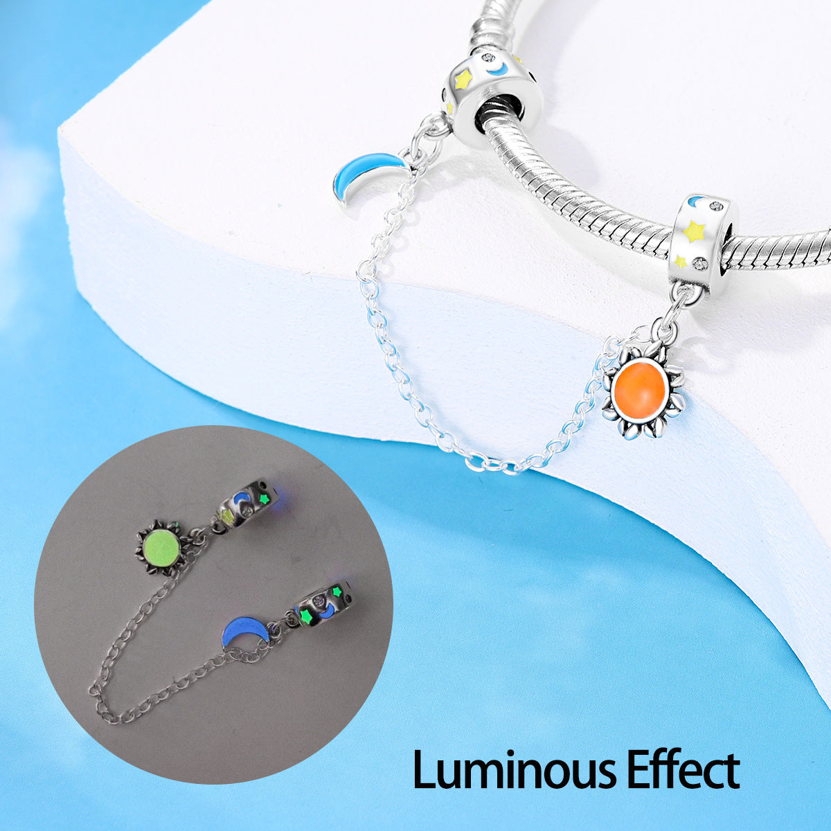 Sicherheitsschnalle Sonne Mond leuchtende Sicherheitskette Kupferbeschichtung 925 Silber DIY Ornament Armband Zubehör