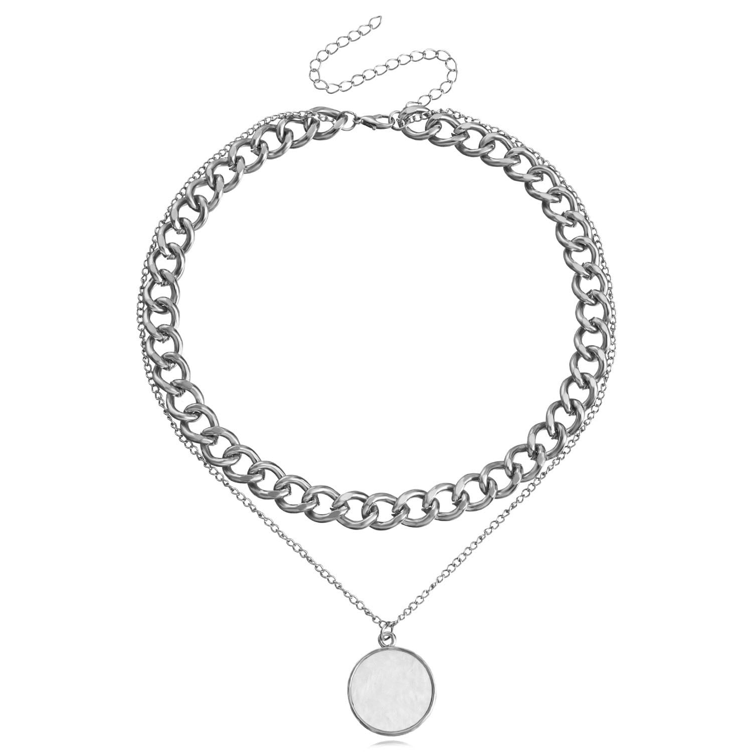 Women's Fashion Simple Double Layers Loving Heart Fritillary Pendant Necklace