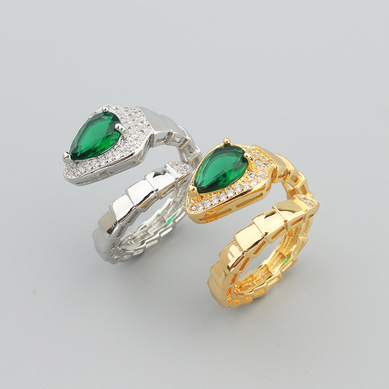 Federartiges Schlangenknochen-Armreif-Ring-Set