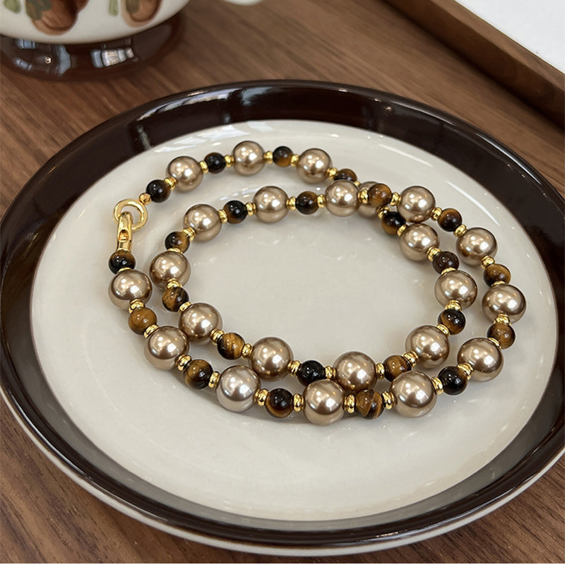 Braune Tigerauge Perlenkette Herbst Und Winter Leichte Luxus Nische Pulloverkette Damen Mode Schmuck