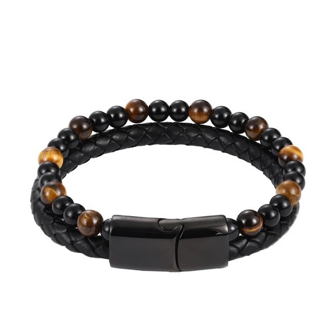 Armband aus echtem Leder mit Edelstahlschnalle aus Natur-Tigerauge