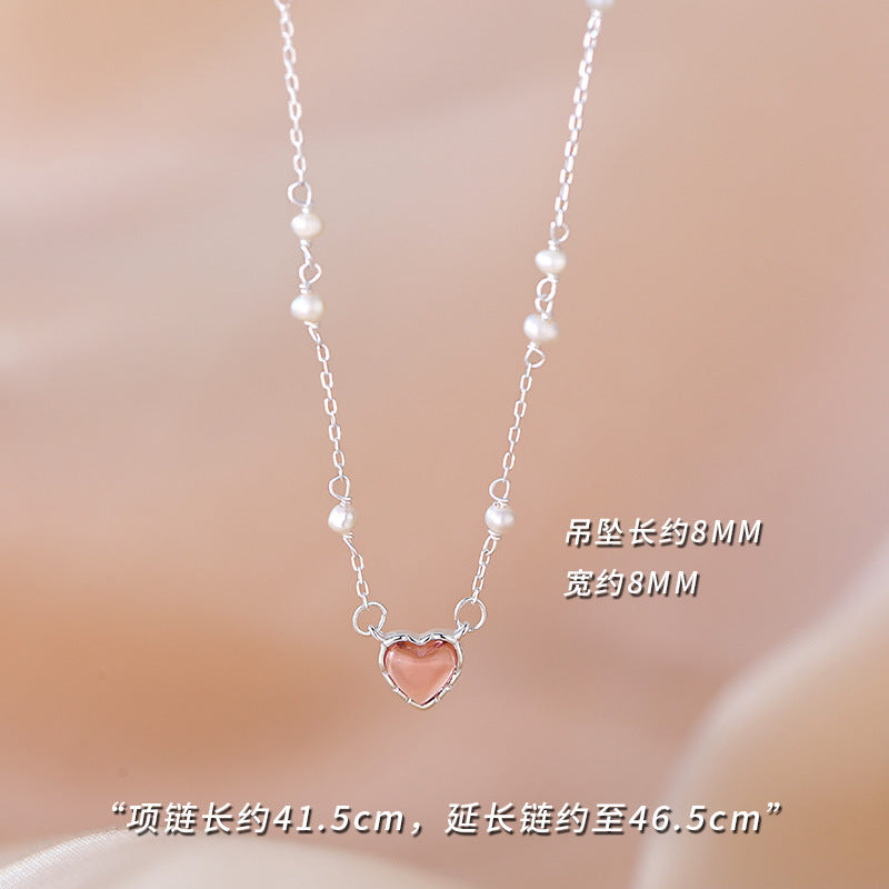 925 Silver Plated Heart Necklace Female Pearl Advanced