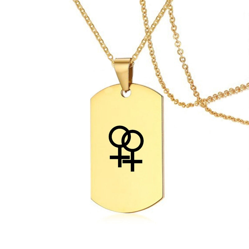 Edelstahl LGBT ID Halskette Schmuck Gravieren Gay Lesbian Transgender Symbol Hundemarken Halsketten für Männer Frauen