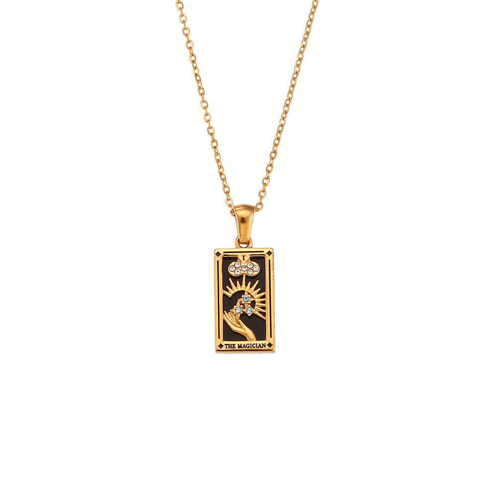 Retro beliebte Anhängerkette aus Edelstahl mit rechteckigem Drip-Zirkon-Tarot-Design