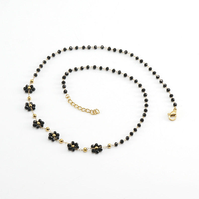 Color Crystal Flowers Stainless Steel Bracelet