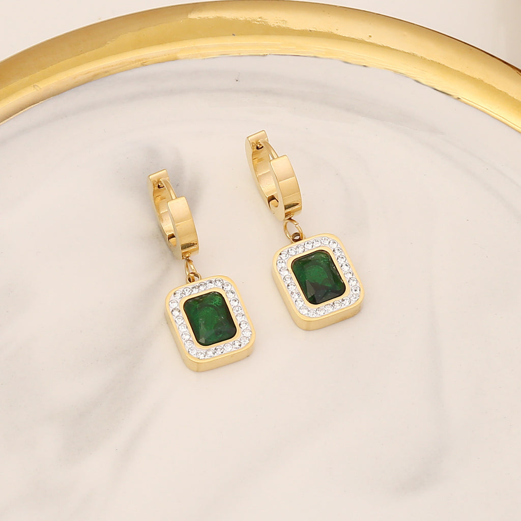 Diamant Smaragd Zirkon Halskette Edelstahl Schmuckset
