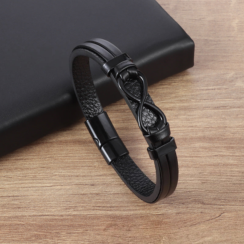 Pulsera de cuero y acero inoxidable, diseño popular para hombre