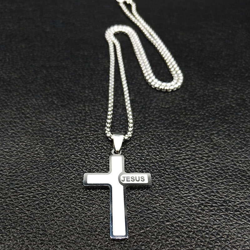 Popular Titanium Steel Cross Pendant Snake Bones Chain Necklace