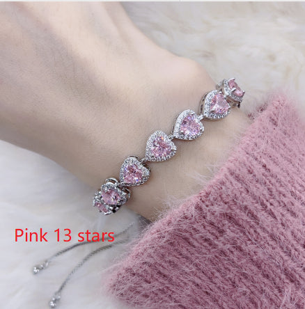 Peach Heart Full Rhinestone Zircon Bracelet For Women