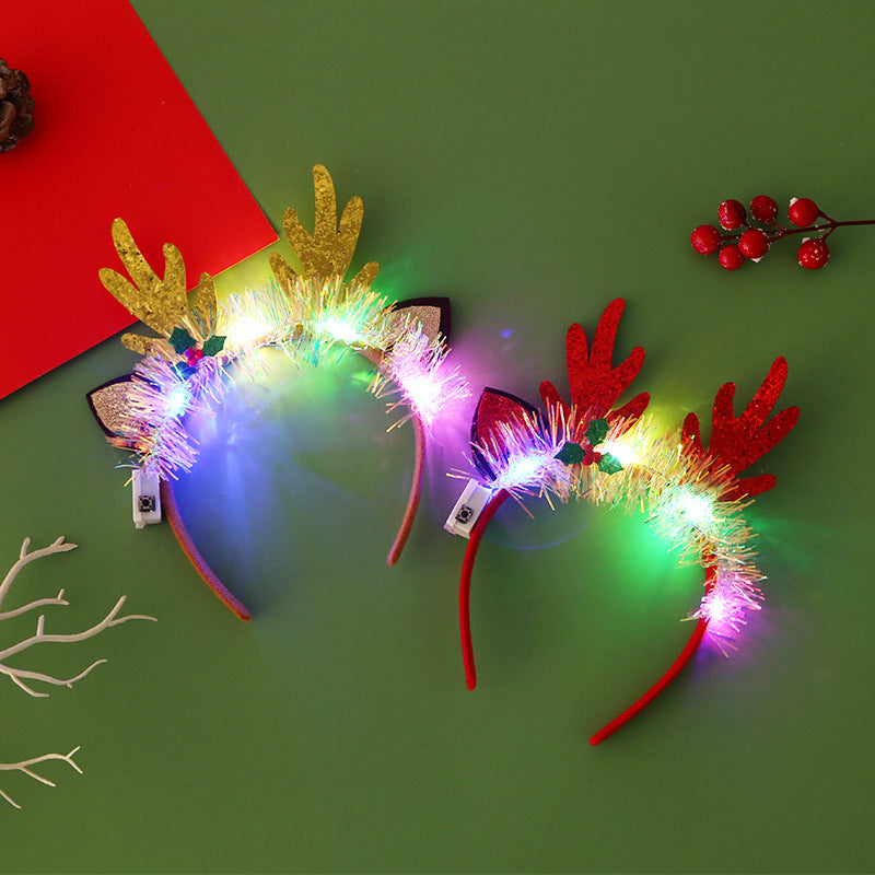 IPC Weihnachtshaarband Leuchtendes Stirnband Weihnachtsbaum Schneeflocke Haarband Hirschhorn Leuchtendes Blinkendes Kopfstück Frohe Weihnachten Geschenk