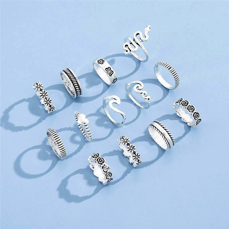 Blumenliebe Geometrischer Ring Gelenkring Dreizehnteiliges Set