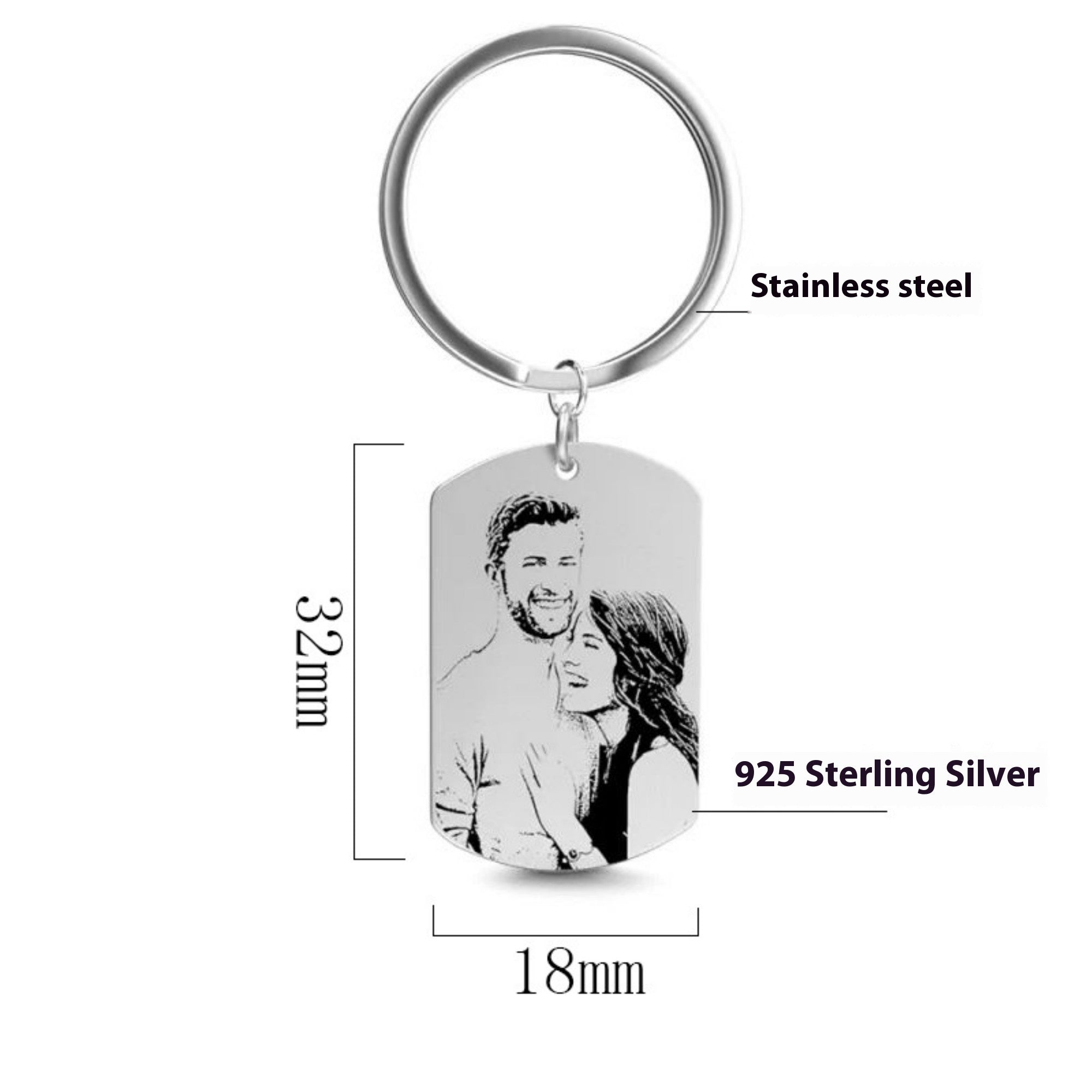 Llavero de plata de ley 925 con colgante personalizado de patrón fotográfico