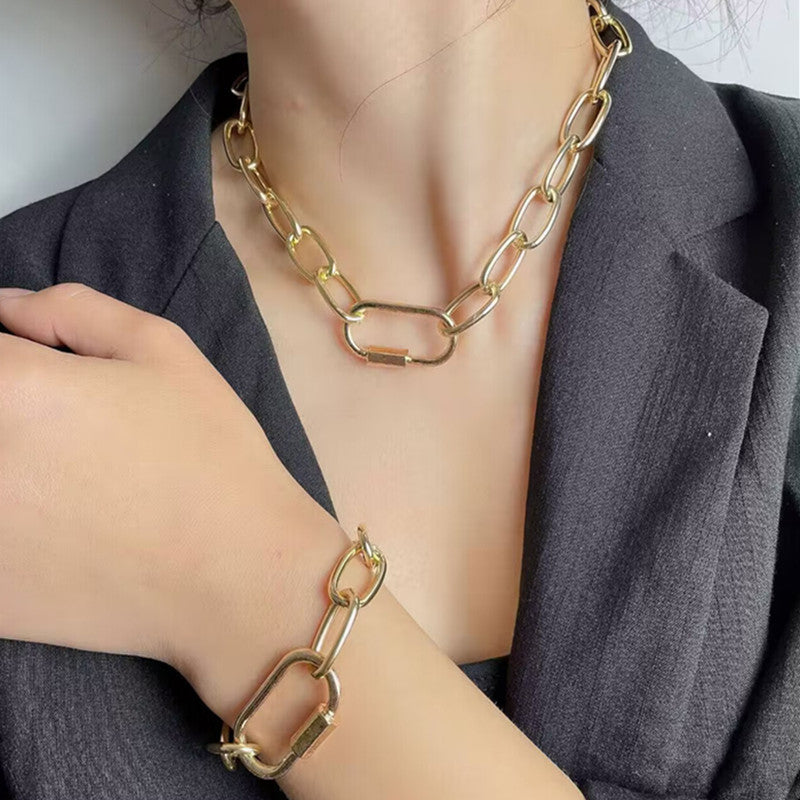 Einfaches Kreuz Dicke Kette Halskette Armband Set Damen