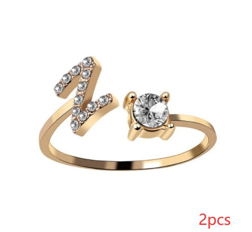 Nuevo Diseño Anillo Ajustable con Letra Inicial 26 Joyería de Moda para Mujeres Joyería Simple y Elegante