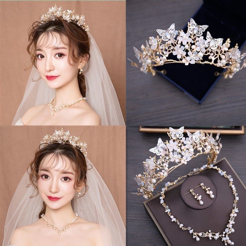 Schleier Braut Hochzeitskleid Krone Dreiteiliger Kopfschmuck Krone Super Feen-Serie