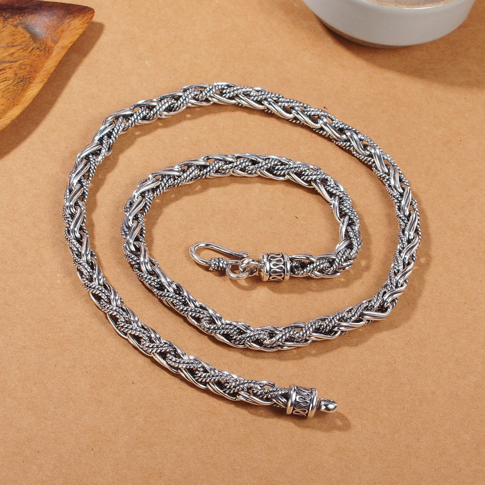S925 Sterling Silber handgemachte Hanfseil-Halskette für Herren