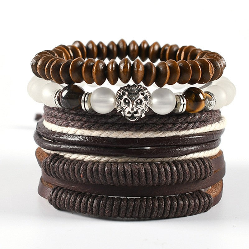 Geflochtenes Lederarmband mit mehreren Lagen und Flügelanhänger