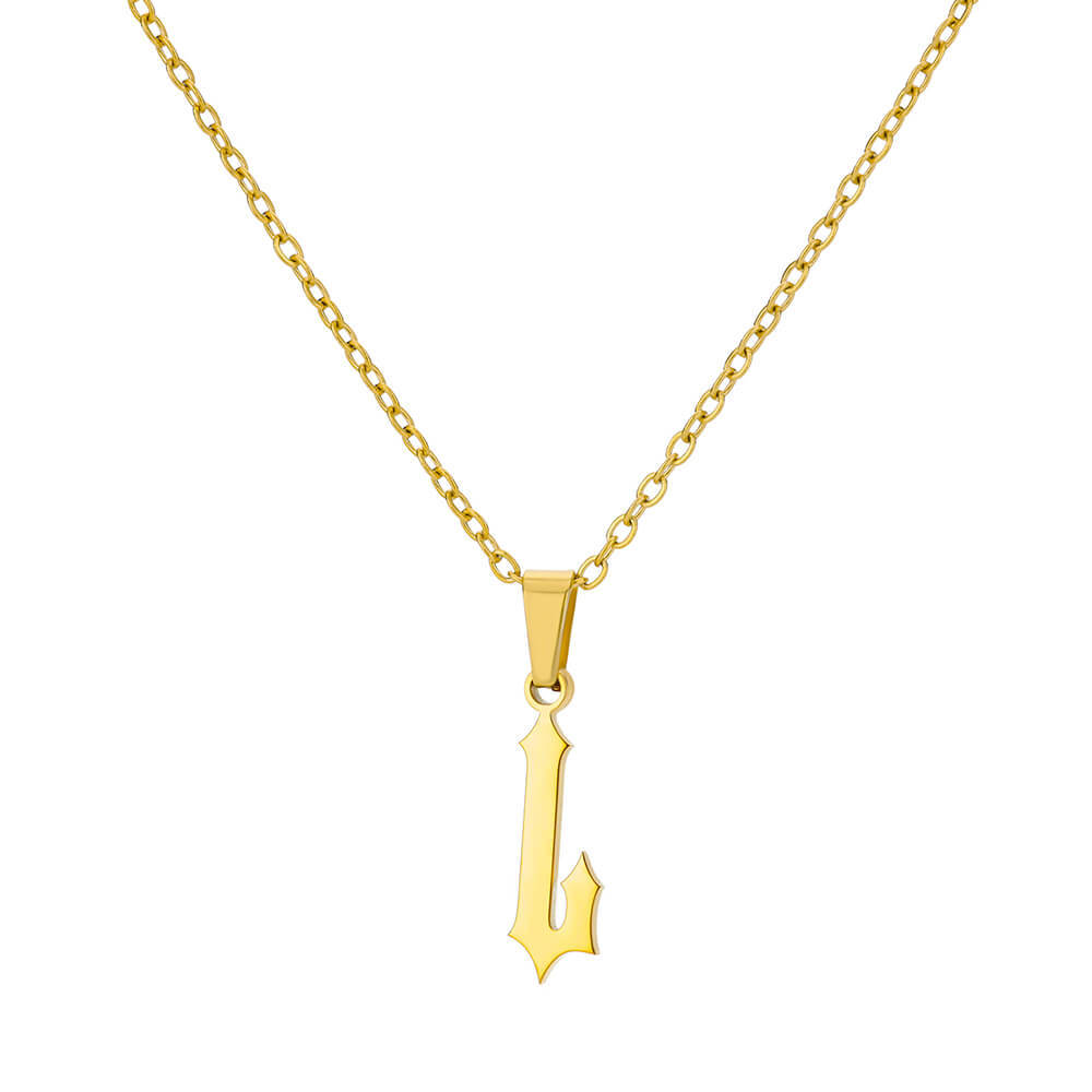 18K Gold Plating Stainless Steel Ancient English Letter Pendant Necklace
