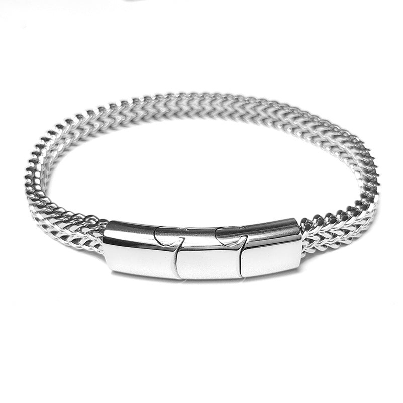 Pulsera magnética desmontable de tres secciones de acero inoxidable estilo cubano sencillo