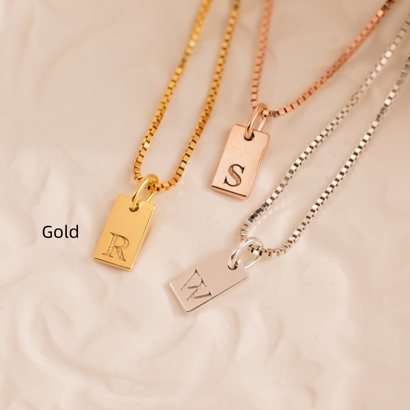 DIY Letter Carved Small Rectangle Necklace