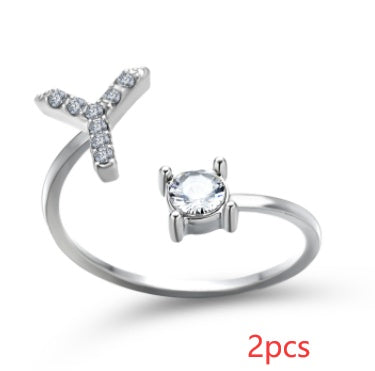 Nuevo Diseño Anillo Ajustable con Letra Inicial 26 Joyería de Moda para Mujeres Joyería Simple y Elegante