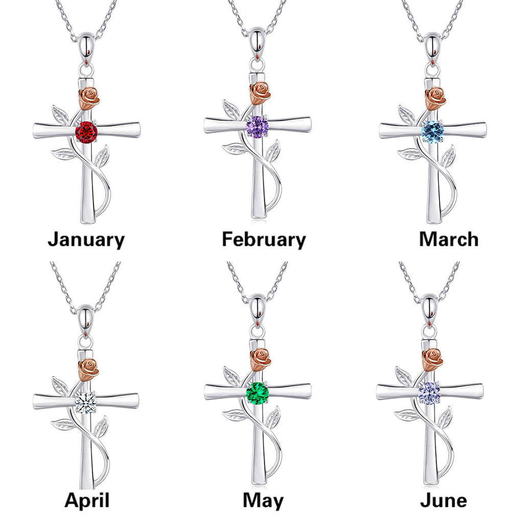 Rosenkreuz-Halskette mit Strass, modische Persönlichkeit, 12 Monats-Geburtsstein-Anhänger-Halskette für Valentinstag, Geburtstagsgeschenk