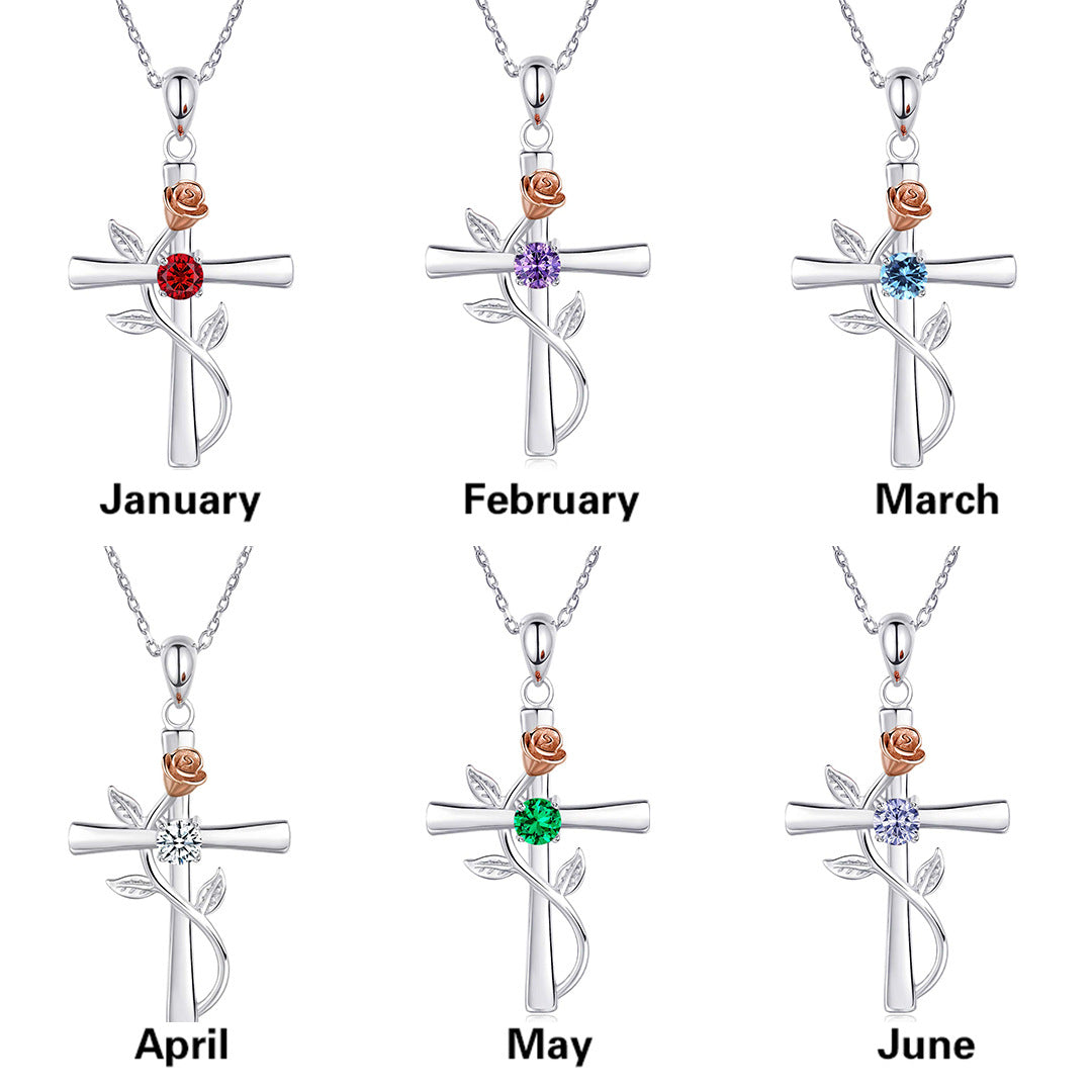 Rosenkreuz-Halskette mit Strass, modische Persönlichkeit, 12 Monats-Geburtsstein-Anhänger-Halskette für Valentinstag, Geburtstagsgeschenk