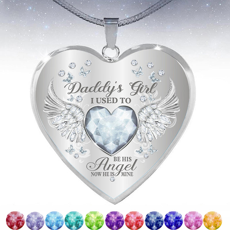 Collar de epoxy con colgante de corazón y alas de ángel con piedra de nacimiento de 12 colores