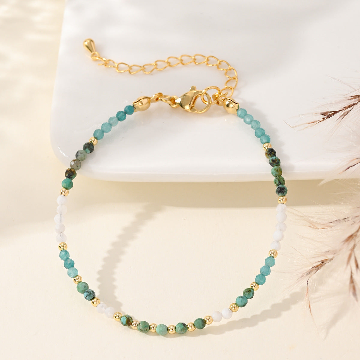 Pulsera de cuerda con cuentas de piedra natural estilo bohemio para mujer